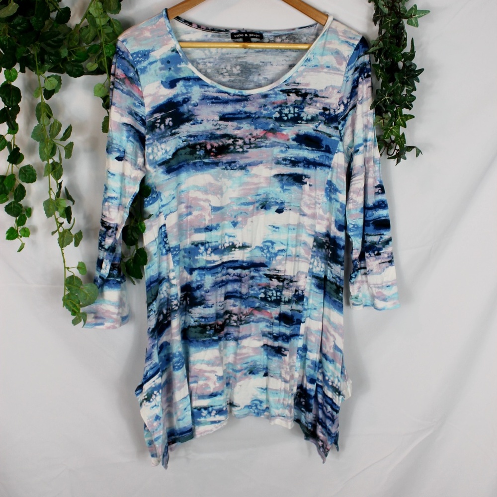 Anthropologie Blue and Pink Abstract Top